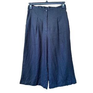 Rene Derhy Cropped Wide‎ Leg Linen Culottes Black Size M